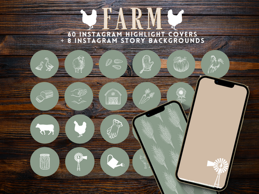 Sage Farm homesteading gardening floral Instagram highlight covers + story backgrounds - green + white color IG icons | social media