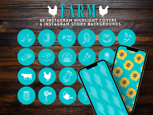 Aqua Farm homesteading garden floral Instagram highlight covers + story backgrounds - blue + white color IG icons | social media