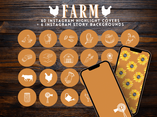 Orange Farm homesteading gardening floral Instagram highlight covers + story backgrounds - yellow + white color IG icons | social media