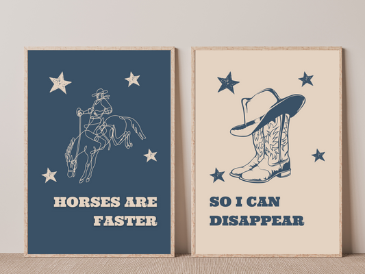 Horses are faster western print for babies nursery or home wall decor - blue + off white color - Cowboy boots kids bedroom Ian Munsick