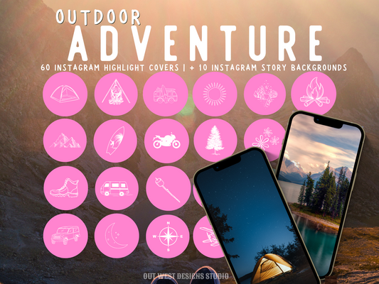 Outdoor Adventure travel boho Instagram highlight covers + story backgrounds - pink | exploring wanderlust camping IG icons