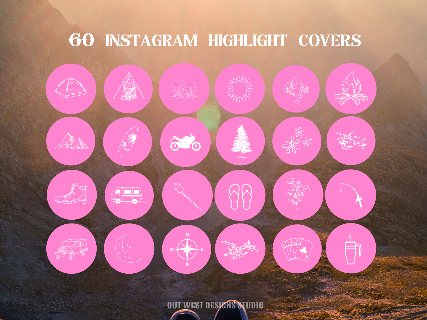 Outdoor Adventure travel boho Instagram highlight covers + story backgrounds - pink | exploring wanderlust camping IG icons