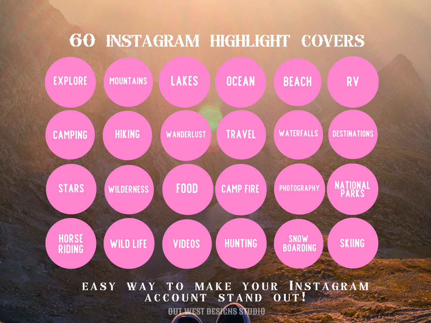 Outdoor Adventure travel boho Instagram highlight covers + story backgrounds - pink | exploring wanderlust camping IG icons