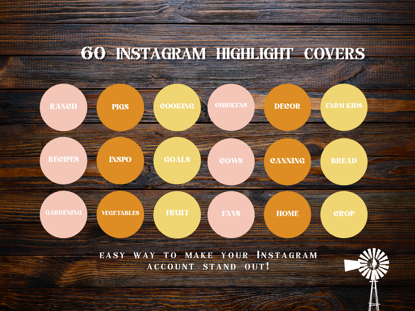 Spring Farm + homesteading Instagram highlight covers + story backgrounds Garden + animals + flower icons- yellow orange + pink