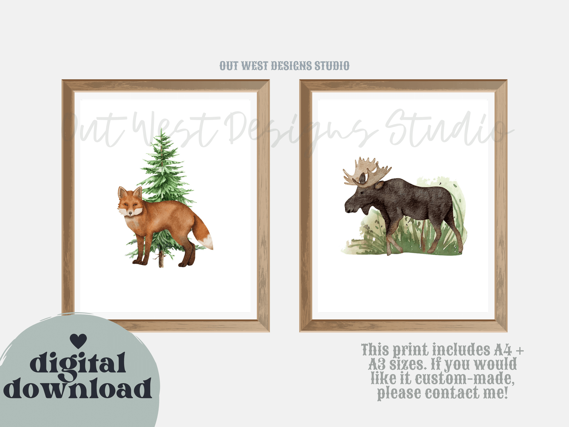 Woodlands animal print- babies, toddler boys + girls nursery home wall decor - fox deer raccoon wolf moose bear Canadian kids bedroom