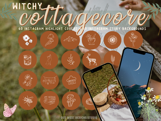 Cottagecore 60 Instagram Practical magic themed IG Highlight covers | Witchy farm Icons Insta Story backgrounds | cottage core Circle Icons