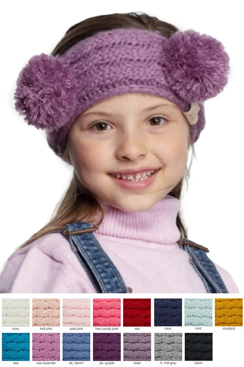 C.C Double Pom Kids Head Wrap With Fuzzy Lining in Mint blue  These super cozy + warm head wraps are our kid's favorites! With two faux fur pom-poms giving your kids/grandkids a cute look while keeping their ears warm! These will sell out - get them as soon as you can while they are in stock!