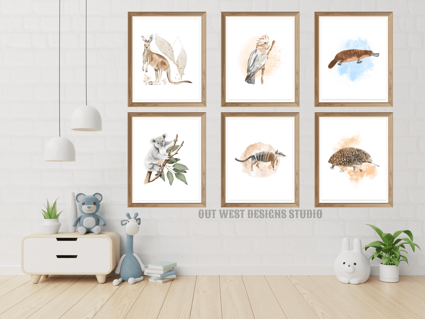 Australian animal print with flora for Nursery print baby toddler girls + boys home wall decor - kids bedroom- Koala, kangaroo, platypus, echidna, galah