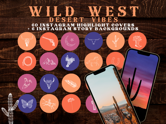 Wild West Desert Cowgirl Instagram highlight covers + story backgrounds - Western Southwest Pink, orange + purple cowboy western IG icons