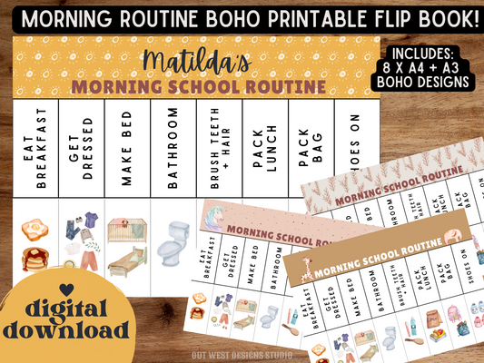 Boho Morning School Routine | Digital wakeup Flip Chart | Chore Checklist | Printable | Schedule for Kid | Montessori planner