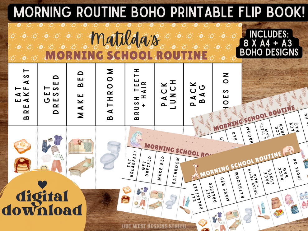 Boho Morning School Routine | Digital wakeup Flip Chart | Chore Checkl ...