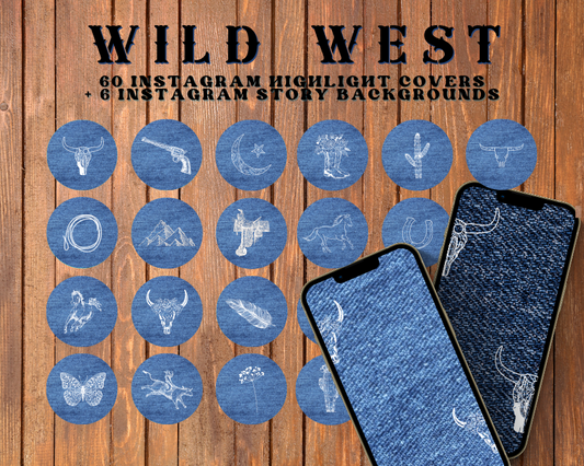 Wild West Cowgirl Denim Instagram highlight covers + story backgrounds - blue navy color