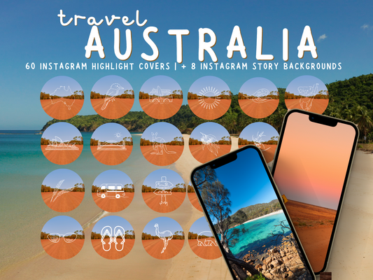 Australian travel boho Instagram highlight covers + story backgrounds - Outback red dirt roads cream color Australia wanderlust IG icons