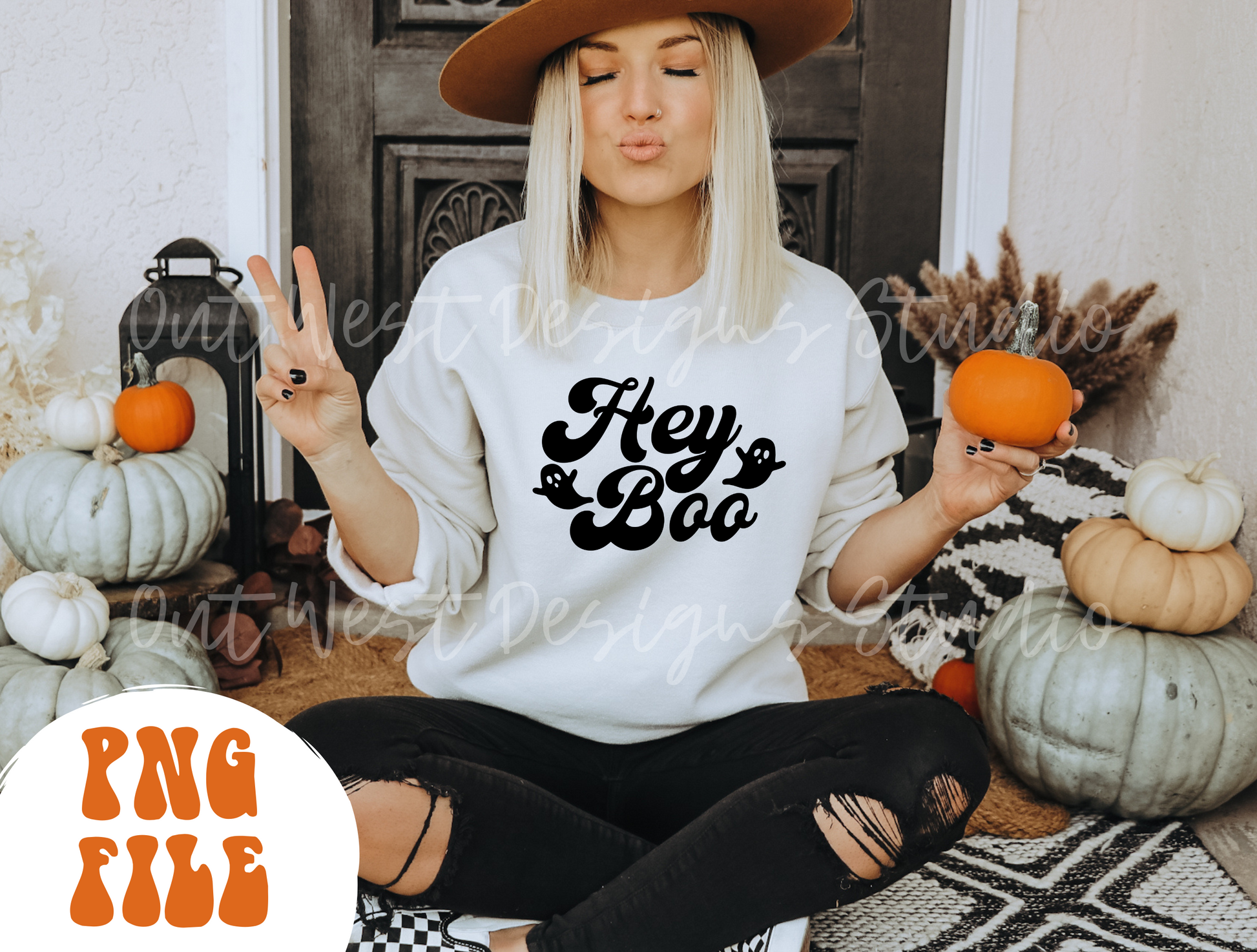 Hey Boo ghost halloween fall PNG, Season, Sublimation Design instant Downloads, Retro Autumn Vibes, Thanksgiving