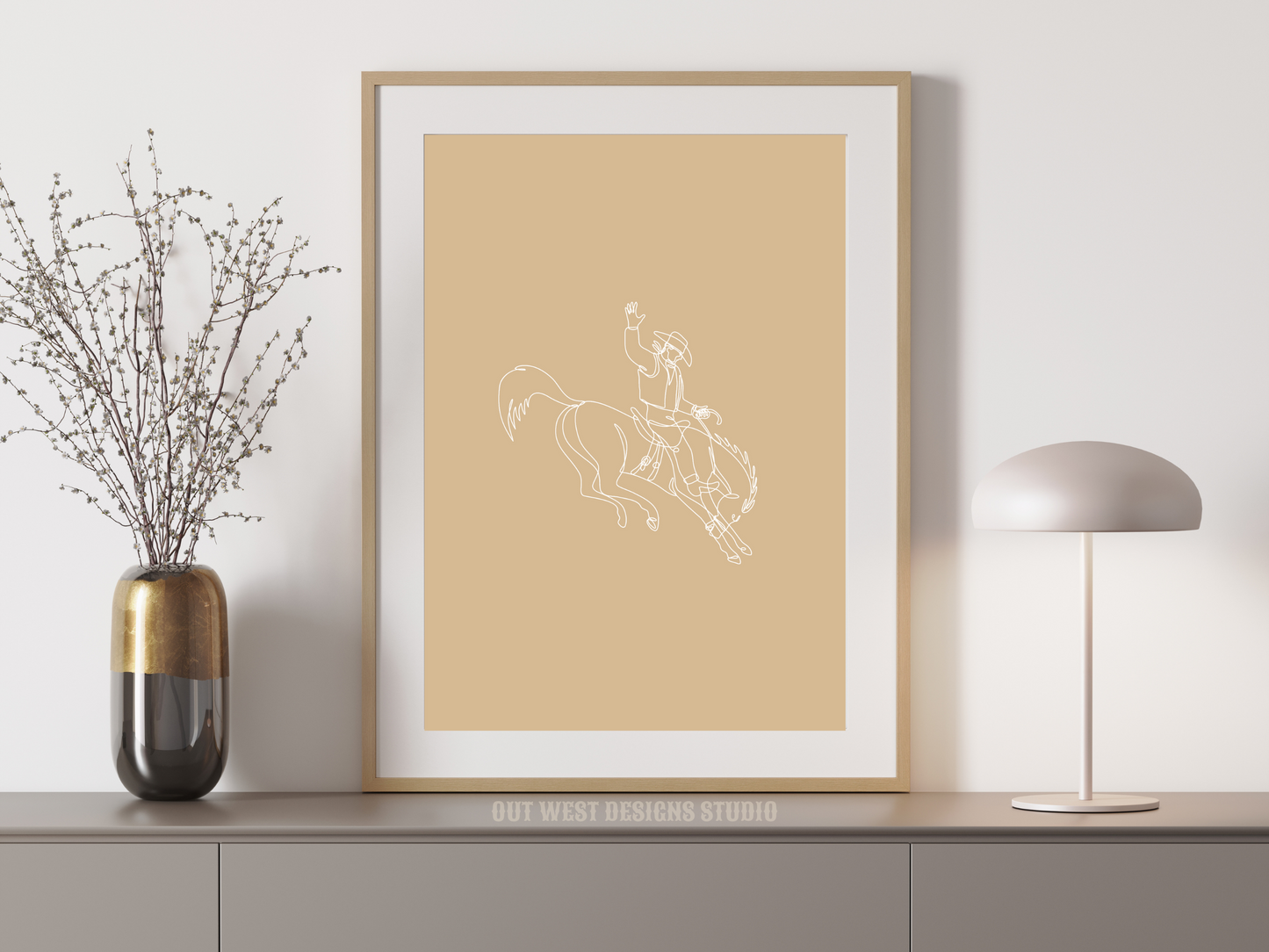 Bronc cowboy line drawing print - Western cowgirl home decor | Rodeo poster