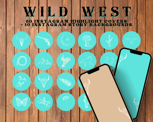 Wild West Cowgirl Turquoise Instagram highlight covers + story backgrounds - blue aqua color