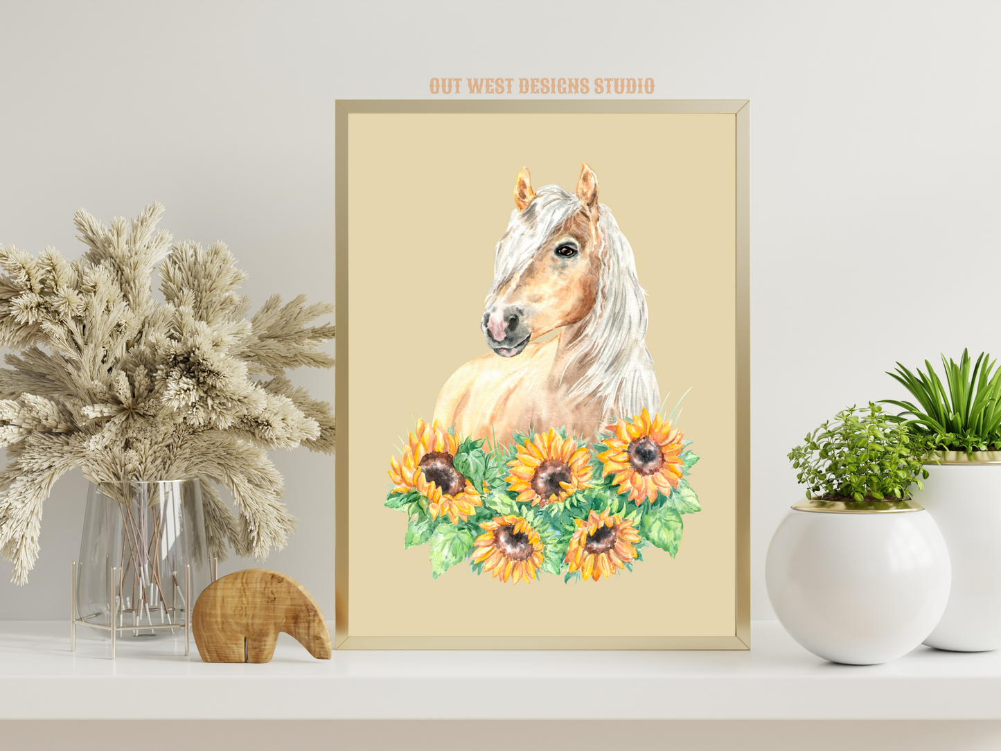 Sunflowers + Palomino horse print - babies, toddler girls + boys nursery home wall decor - pony cowgirl cowboy horses kids bedroom