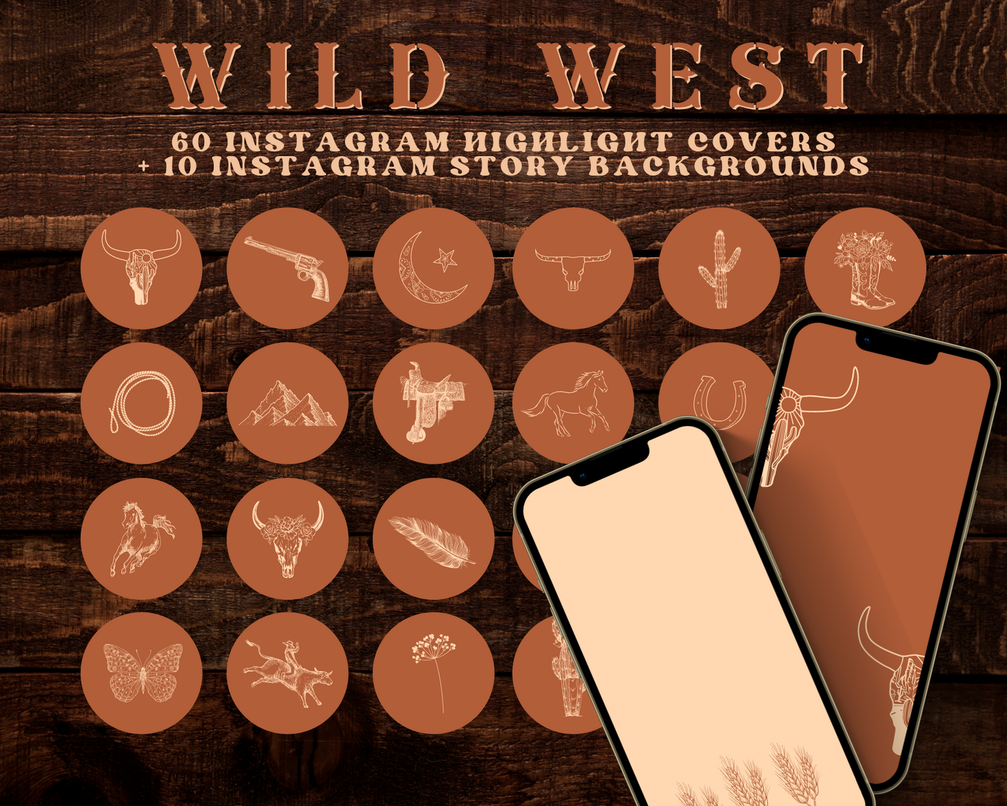 Wild West Cowgirl Instagram highlight covers + story backgrounds - Burnt orange