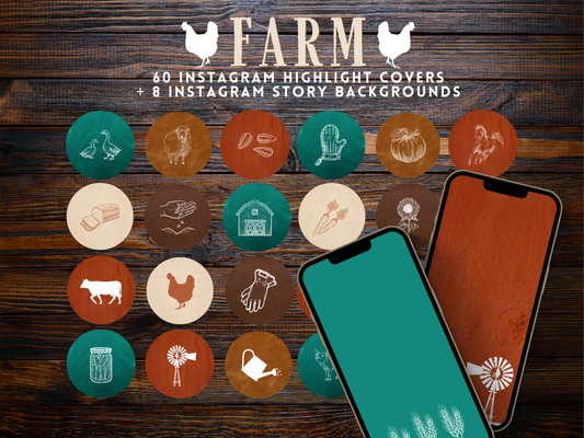 Farm homesteading western Instagram highlight covers + story backgrounds - Turquoise + rust color IG icons