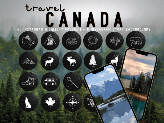 Canada Adventure travel boho Instagram highlight covers + story backgrounds - Canadian Black night | exploring wanderlust camping IG icons
