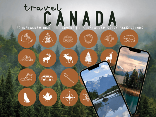 Canada Adventure travel boho Instagram highlight covers + story backgrounds - Canadian Tan brown | exploring wanderlust camping IG icons