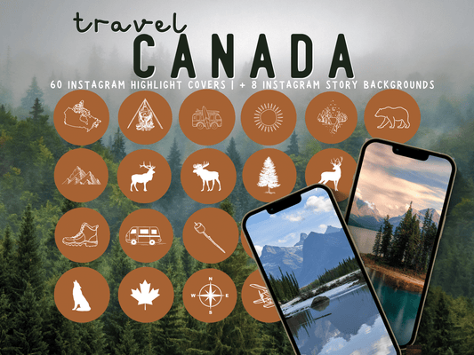 Canada Adventure travel boho Instagram highlight covers + story backgrounds - Canadian Tan brown | exploring wanderlust camping IG icons