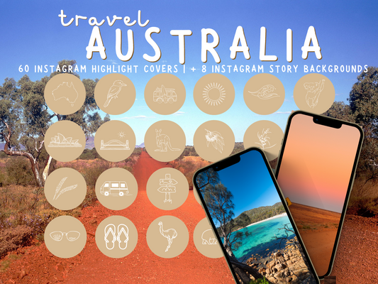 Australian travel boho Instagram highlight covers + story backgrounds - tan cream Australian wanderlust IG icons