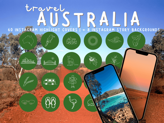 Australian travel boho Instagram highlight covers + story backgrounds - Outback Green color Australian wanderlust IG icons