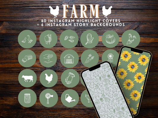 Sage Farm homesteading gardening floral Instagram highlight covers + story backgrounds - green + white color IG icons | social media
