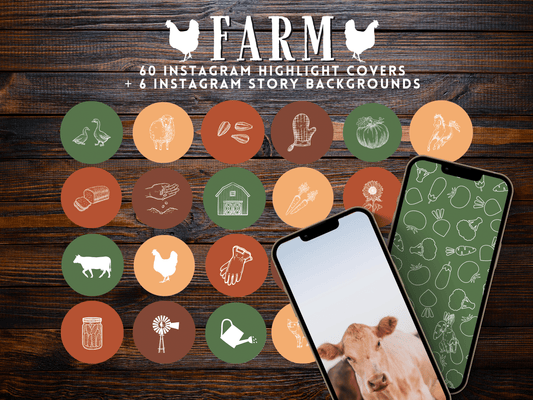 Farm homesteading garden western Instagram highlight covers + story backgrounds - Green, yellow, orange + brown color IG icons