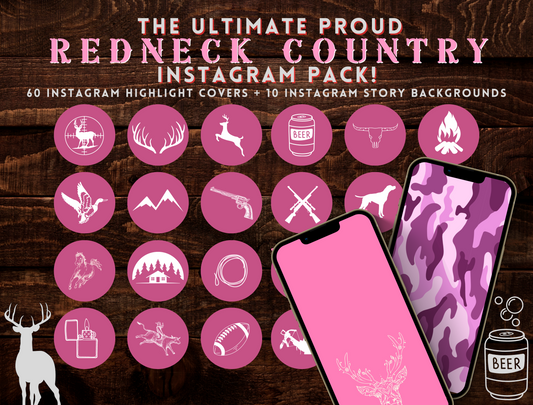 Redneck Country Instagram highlight covers + story backgrounds - Pink hunting camo - Western IG icons | deer elk bear hunter social media