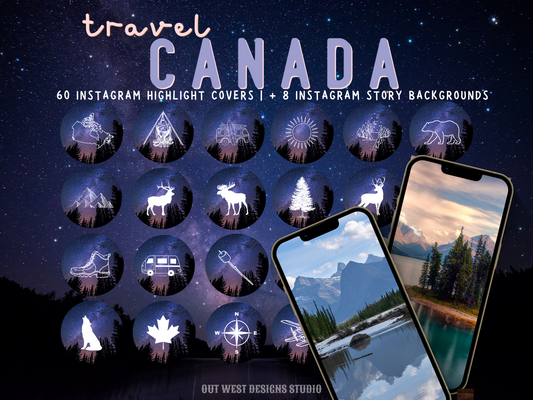 Canada Adventure travel boho Instagram highlight covers + story backgrounds - Canadian night sky | exploring wanderlust camping IG icons