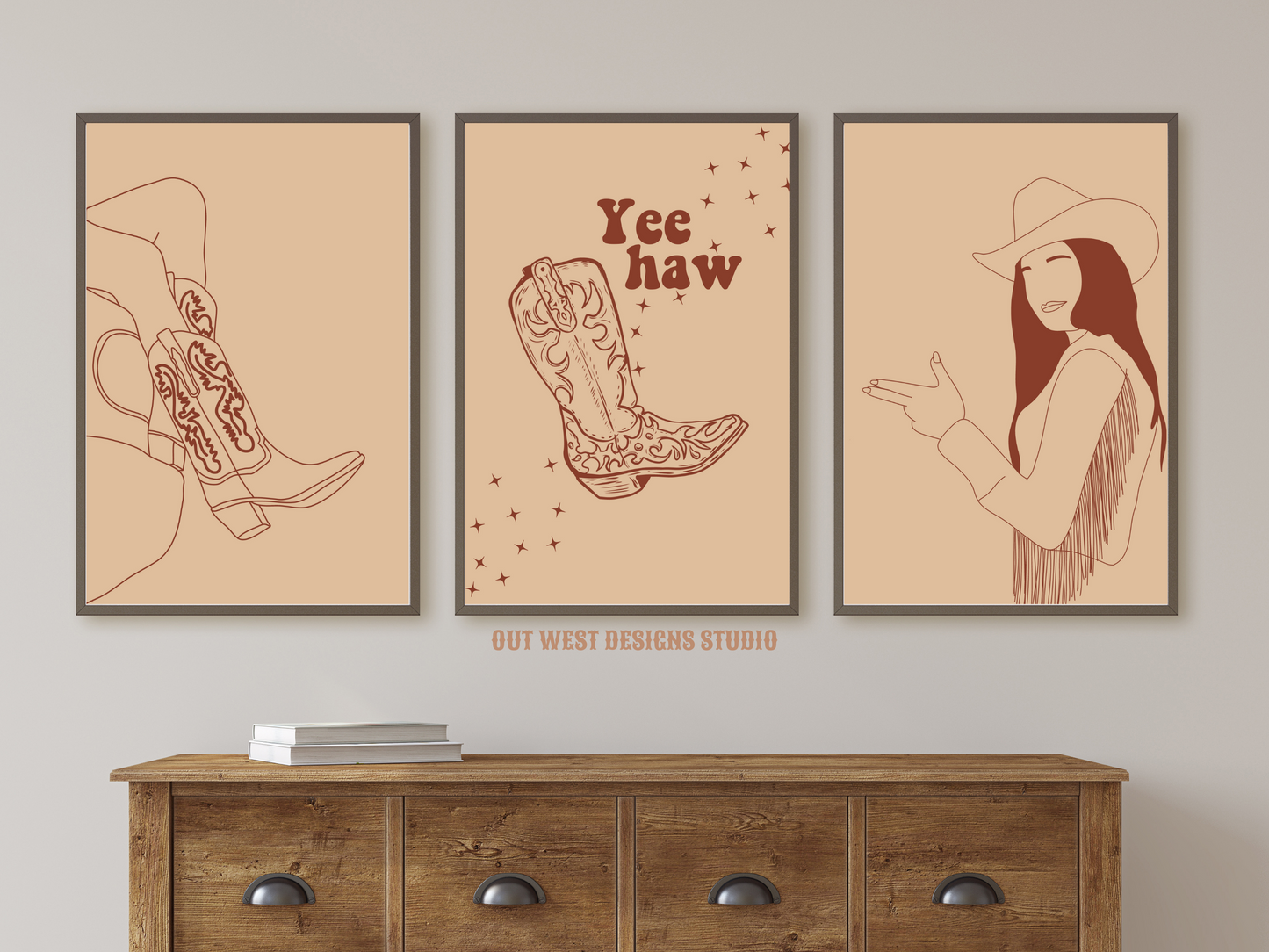 Yee Haw Cowgirl Desert set of 3 prints - Western home decor - Poster wall art cowgirl boots cowboy print