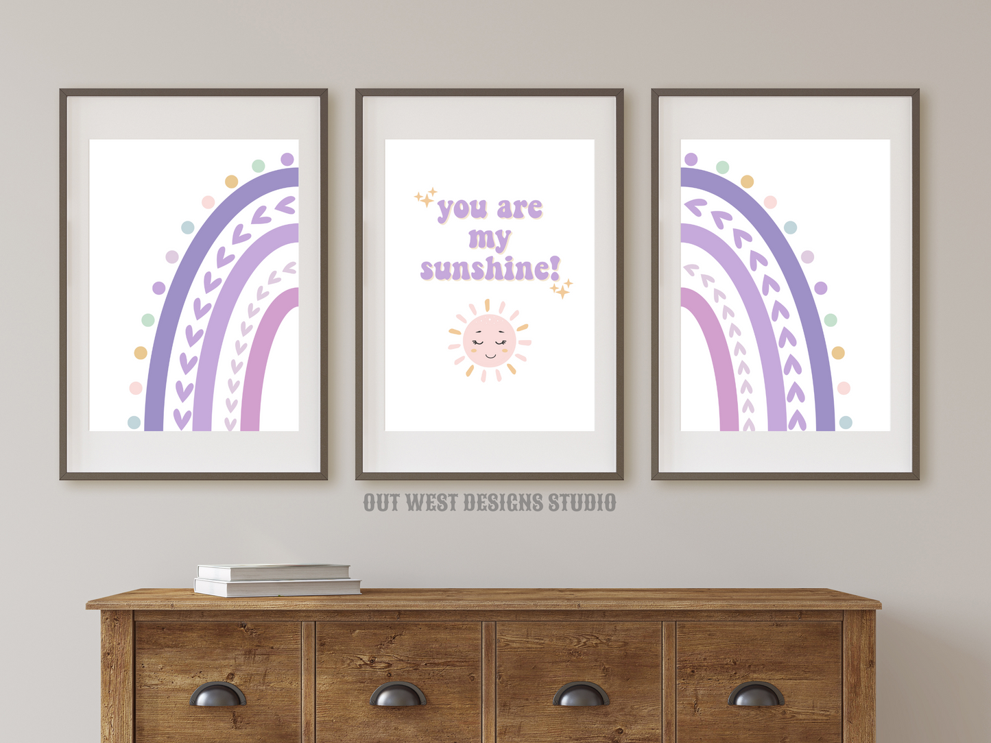 Sunshine rainbow nursery print- You are my sunshine pastel purple baby, toddler girls + boys wall decor water-color kids bedroom