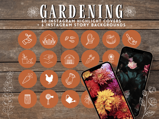 Burnt Orange Gardening floral Instagram highlight covers + story backgrounds - Garden flower horticulture IG icons | social media