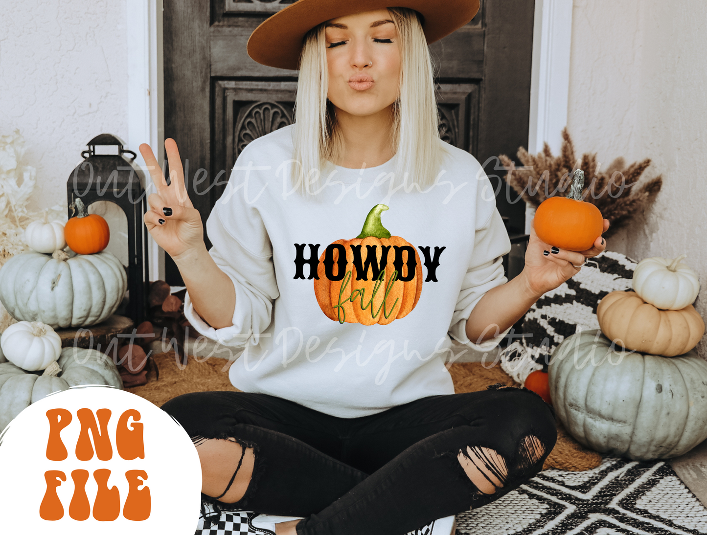 Western Fall halloween Howdy fall pumpkin PNG, Season, Sublimation Design instant Downloads, Retro Autumn Vibes, Thanksgiving