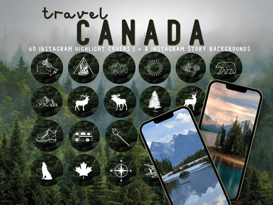 Canada Adventure travel boho Instagram highlight covers + story backgrounds - Canadian pine tree | exploring wanderlust camping IG icons