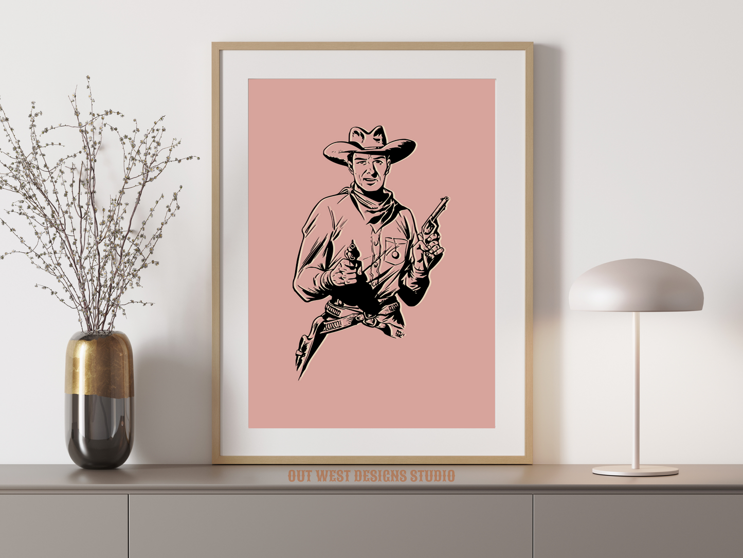 Printable Lone Outlaw cowboy western print - Pink + black - Western home decor - Poster wall art long country sheriff south western!