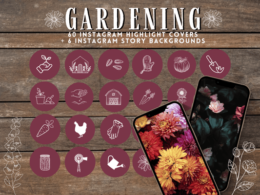 Deep purple Gardening floral Instagram highlight covers + story backgrounds - Garden flower horticulture IG icons | social media