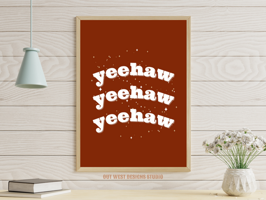 Yee haw cowgirl print color - Western home decor - Retro Poster wall bedroom, hallway, lounge room southern western art!