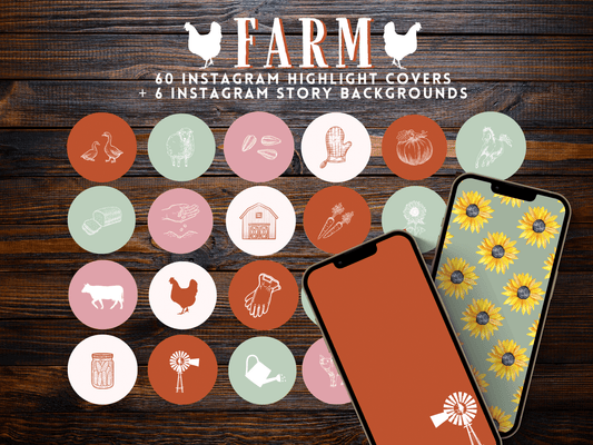 Farm homesteading gardening floral Instagram highlight covers + story backgrounds - Farming green pink red IG icons | social media