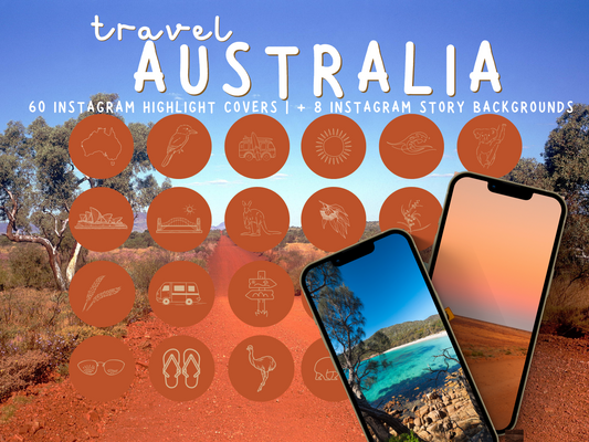 Australian travel boho Instagram highlight covers + story backgrounds - Outback orange color Australian wanderlust IG icons