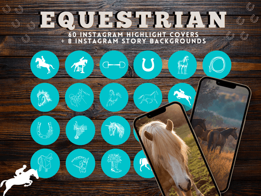 Aqua Equestrian horse riding Instagram highlight covers + story backgrounds - show jumping, pony, dressage, rodeo cowgirl IG icons