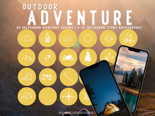 Outdoor Adventure travel boho Instagram highlight covers + story backgrounds - yellow | exploring wanderlust camping IG icons