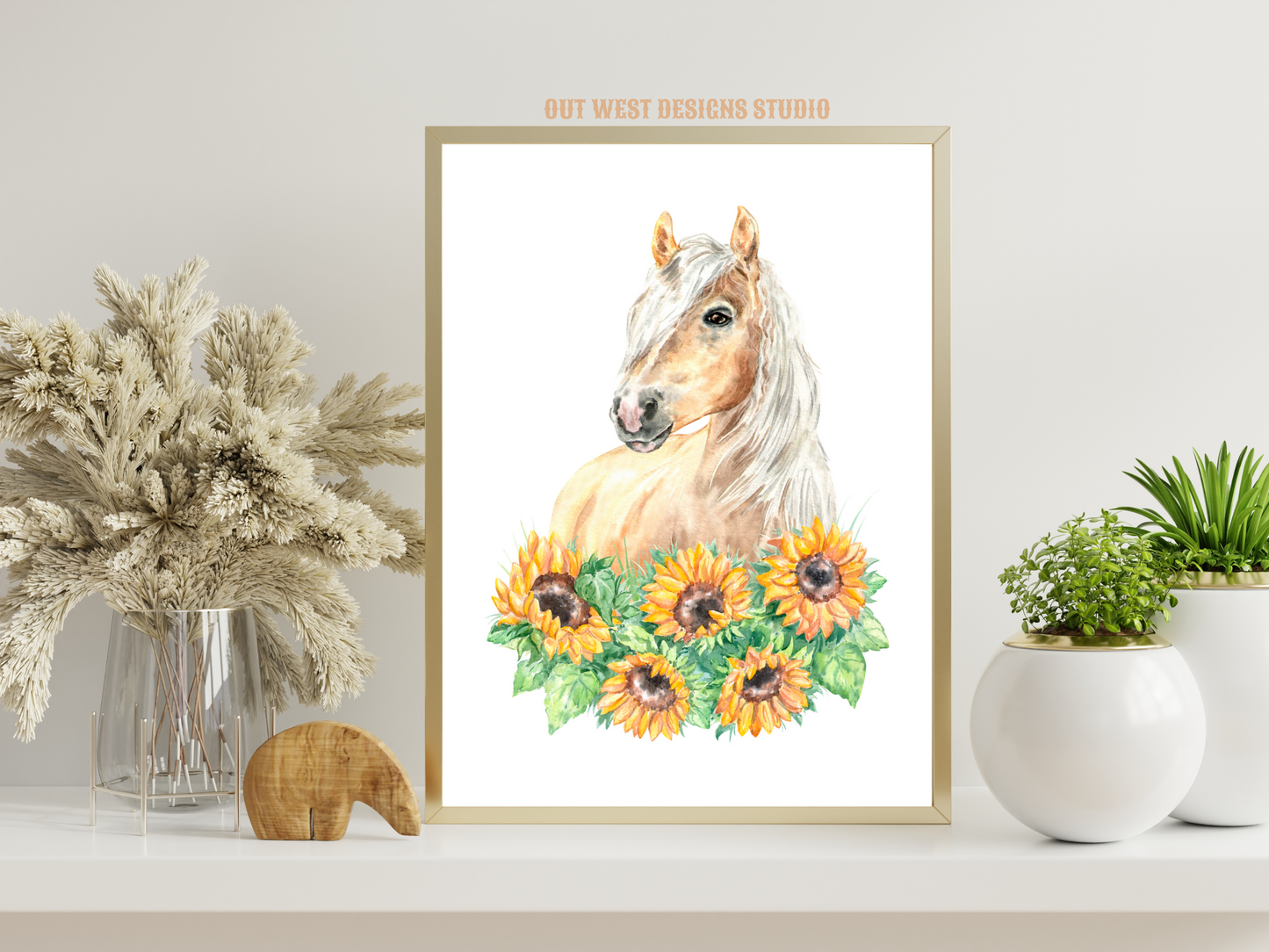 Sunflowers + Palomino horse print - babies, toddler girls + boys nursery home wall decor - pony cowgirl cowboy horses kids bedroom