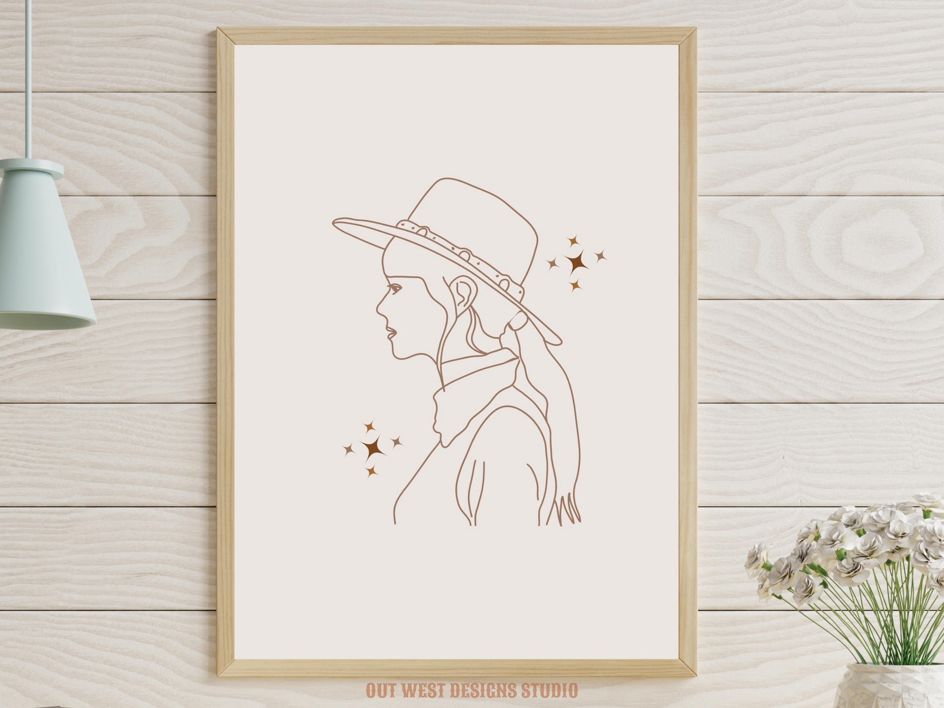 Printable Cosmic Cowgirl print in Off white/grey + black - Western home decor - Poster wall art long cowboy south west boho