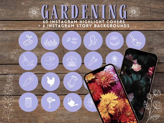 Lavender Gardening floral Instagram highlight covers + story backgrounds - Garden flower horticulture IG icons | social media purple