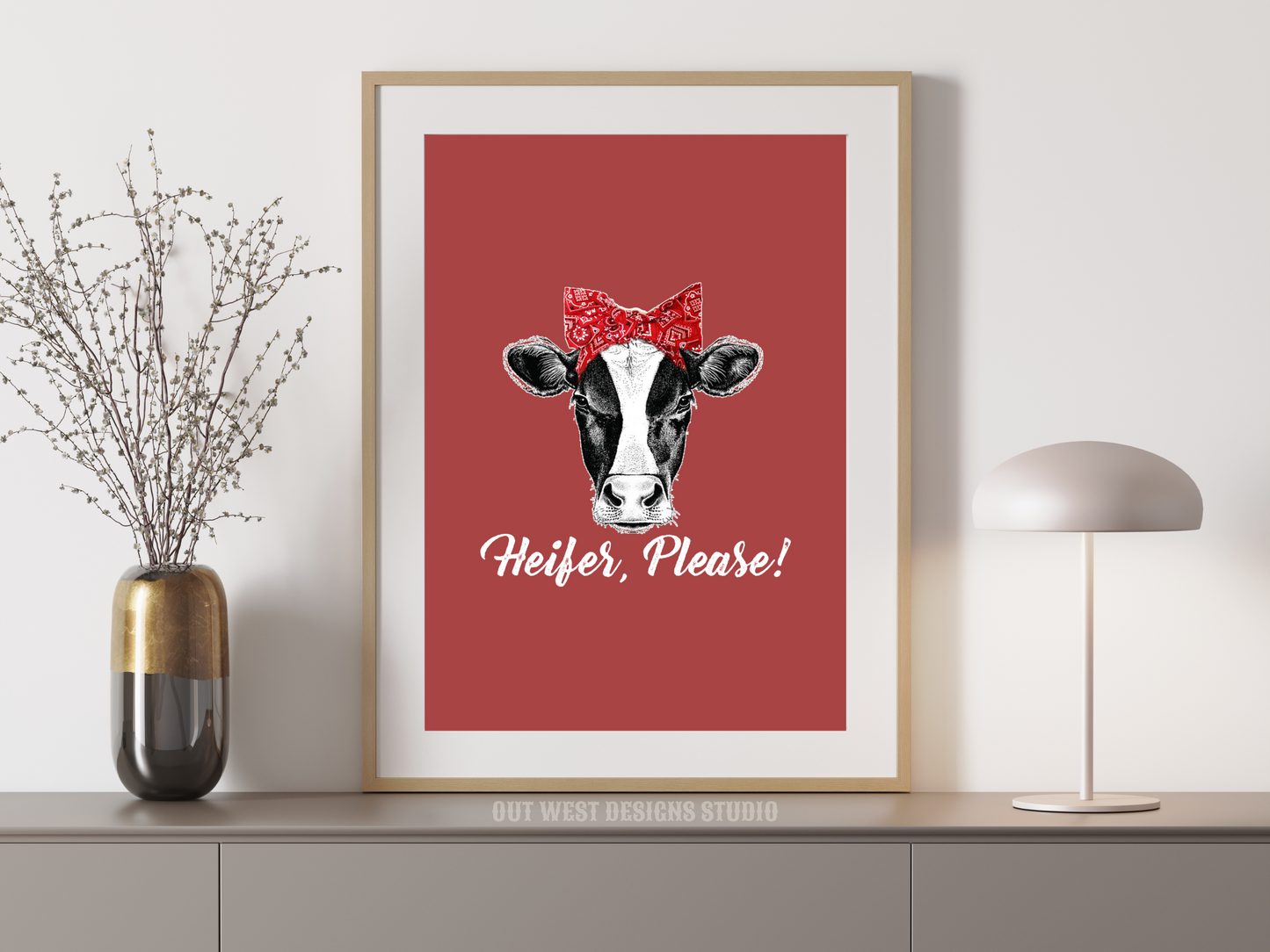 Heifer please cowgirl print black - Western home decor - Retro Poster wall bedroom, hallway, lounge room southern cow calf western art!