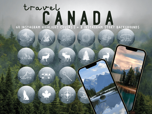 Canada Adventure travel boho Instagram highlight covers + story backgrounds - Canadian snow | exploring wanderlust camping IG icons