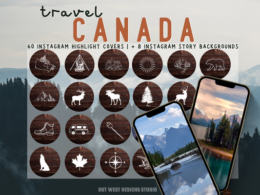 Canada Adventure travel boho Instagram highlight covers + story backgrounds - Canadian wood nature | exploring wanderlust camping IG icons